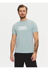 Karl Lagerfeld - KARL LAGERFELD T-Shirt 755087 551235 Błękitny Regular Fit. Typ kołnierza: dekolt w karo. Kolor: niebieski. Materiał: bawełna