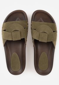 Born2be - Zielone Klapki z Przeplatanymi Paskami i Nitami przy Podeszwie Marivyn. Okazja: na co dzień, na randkę. Kolor: zielony. Materiał: len. Sezon: lato. Styl: casual, elegancki #8