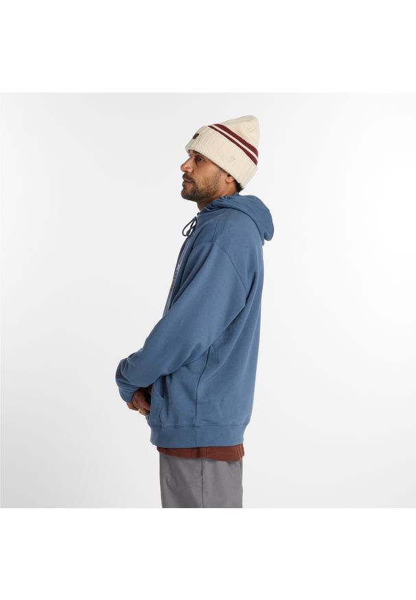 Bluza męska New Balance Numeric MT51954VTI – niebieska. Typ kołnierza: kaptur. Kolor: niebieski. Materiał: bawełna, poliester, materiał. Wzór: aplikacja, napisy