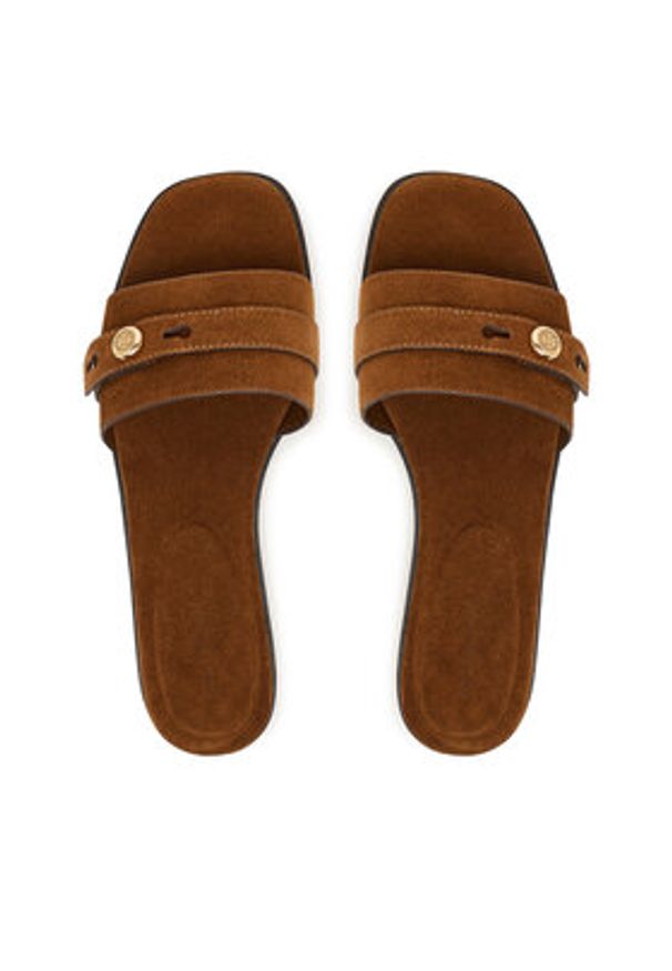 Tory Burch Klapki Romy 183306 Brązowy. Kolor: brązowy. Materiał: skóra, zamsz