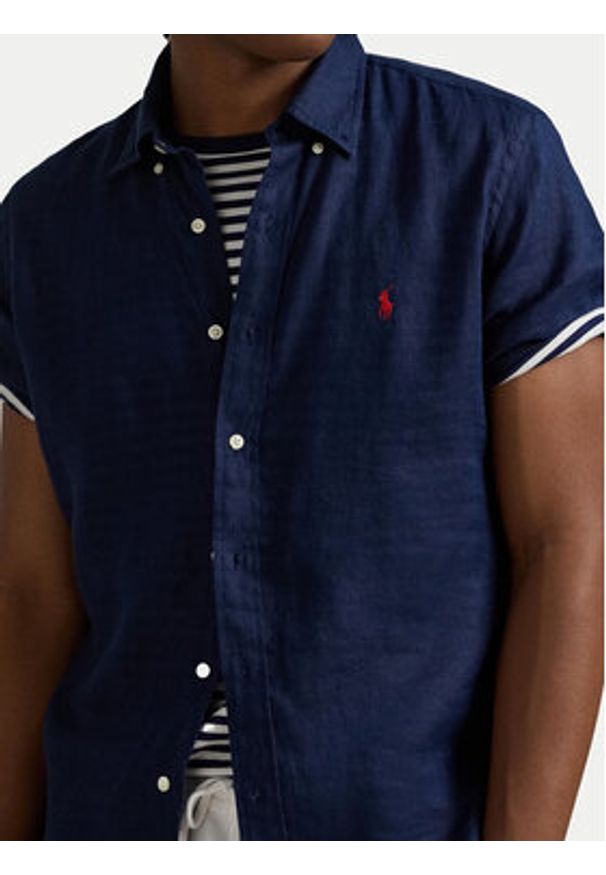 Polo Ralph Lauren Koszula 710968912001 Granatowy Custom Fit. Typ kołnierza: polo. Kolor: niebieski. Materiał: len