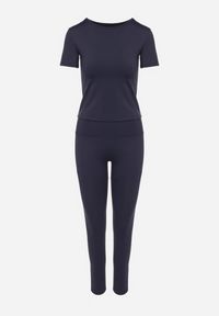 Born2be - Granatowy Komplet Sportowy Legginsy i Dopasowany T-shirt Silendria. Kolor: niebieski #4