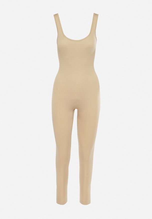 Born2be - Beżowy Kombinezon Bodycon z Usztywnionym Biustem i Długimi Nogawkami Zililena. Kolor: beżowy. Długość: długie
