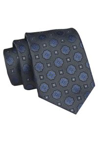 Męski Krawat - Grafitowy, Granatowe Akcenty - Angelo di Monti. Kolor: niebieski. Materiał: tkanina. Styl: wizytowy, elegancki