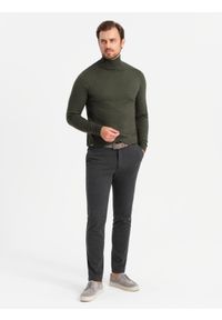 Ombre Clothing - Dzianinowy golf męski z wiskozą – ciemnooliwkowy melanż V5 OM-SWTN-0127 - XXL. Typ kołnierza: golf. Kolor: niebieski. Materiał: wiskoza, dzianina. Wzór: melanż. Styl: klasyczny, elegancki #7
