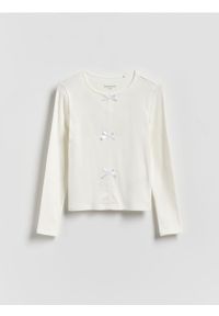 Reserved - Koszulka z kokardkami - złamana biel. Typ kołnierza: kokarda. Materiał: bawełna