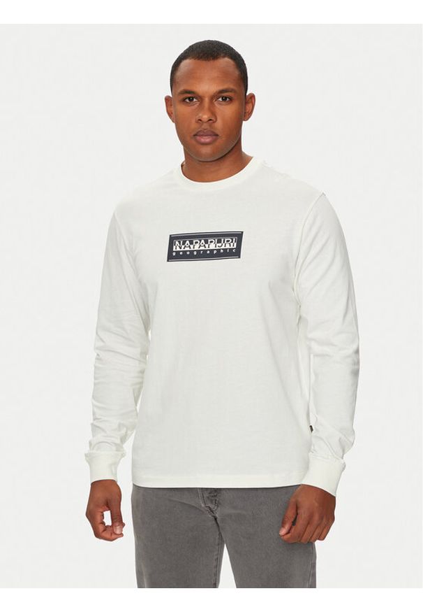 Napapijri Longsleeve S-Box Logo NP0A4I3M Écru Regular Fit. Materiał: bawełna. Długość rękawa: długi rękaw