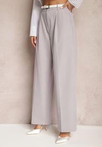 Renee - Jasnoszare Szerokie Spodnie High Waist Seraphella. Stan: podwyższony. Kolor: szary