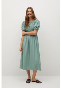 mango - Mango - Sukienka Romeo. Kolor: zielony. Materiał: materiał. Długość rękawa: krótki rękaw. Typ sukienki: rozkloszowane #4