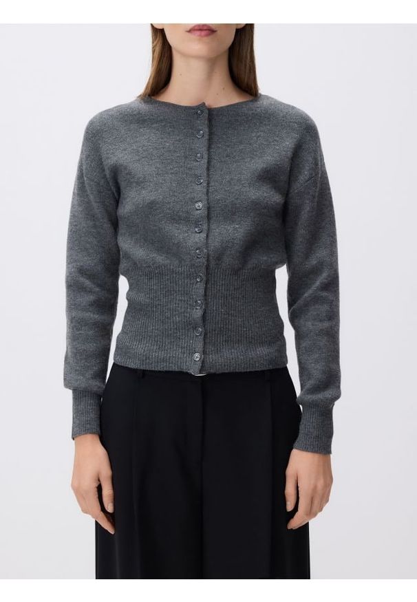 Reserved - Kardigan z domieszką wełny - szary. Kolor: szary. Materiał: wełna