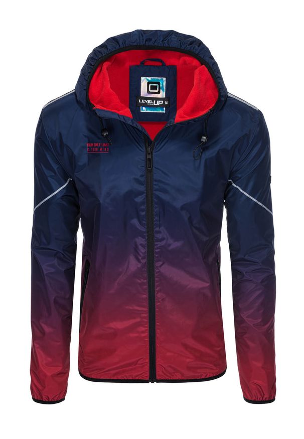 Ombre Clothing - Sportowa męska kurtka ombre z odblaskami i polarową podszewką – granatowo-czerwona V3 OM-JANP-0105 - XL. Kolor: czerwony. Materiał: polar. Wzór: napisy, nadruk, gradientowy. Styl: sportowy