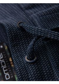 Ombre Clothing - Męskie krótkie spodenki na gumce ze strukturalnej dzianiny – granatowe V1. Okazja: na co dzień. Kolor: niebieski. Materiał: dzianina. Długość: krótkie. Styl: klasyczny, casual #5