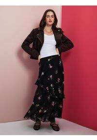 Sinsay - Spódnica midi z asymetryczną falbaną w kwiaty - wielobarwny. Wzór: kwiaty #1