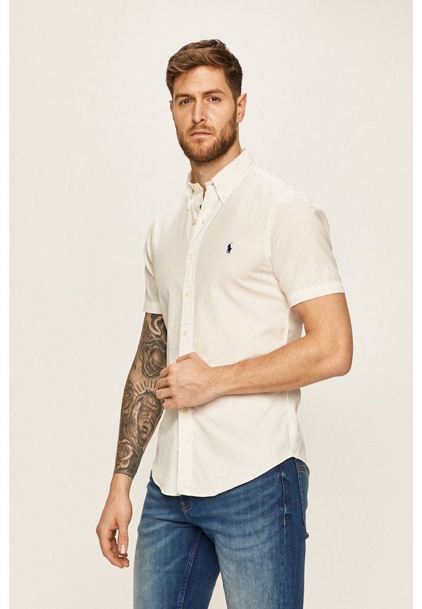 Polo Ralph Lauren - Koszula. Typ kołnierza: polo. Kolor: biały. Materiał: tkanina. Wzór: gładki