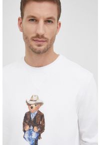 Polo Ralph Lauren bluza męska kolor biały z nadrukiem. Typ kołnierza: polo. Kolor: biały. Materiał: dzianina. Wzór: nadruk