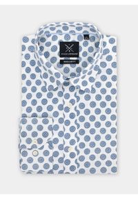 Pako Lorente - PAKO LORENTE – Biała koszula męska w niebieski wzór P21WF-1X-149-B. Typ kołnierza: kołnierzyk klasyczny. Kolor: niebieski, biały, wielokolorowy. Materiał: elastan, bawełna. Długość rękawa: długi rękaw. Długość: długie. Styl: klasyczny #3