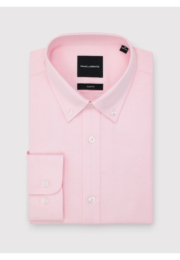 Pako Lorente - PAKO LORENTE – Różowa koszula męska. Typ kołnierza: button down. Kolor: różowy, szary. Materiał: poliester, bawełna. Długość rękawa: długi rękaw. Długość: długie