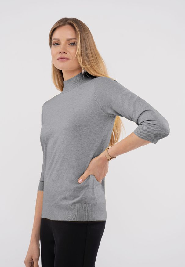 Volcano - Gładki pólgolf S-TESS. Kolor: szary. Materiał: jeans, prążkowany, materiał. Długość rękawa: bez rękawów. Wzór: gładki. Sezon: zima, jesień. Styl: klasyczny