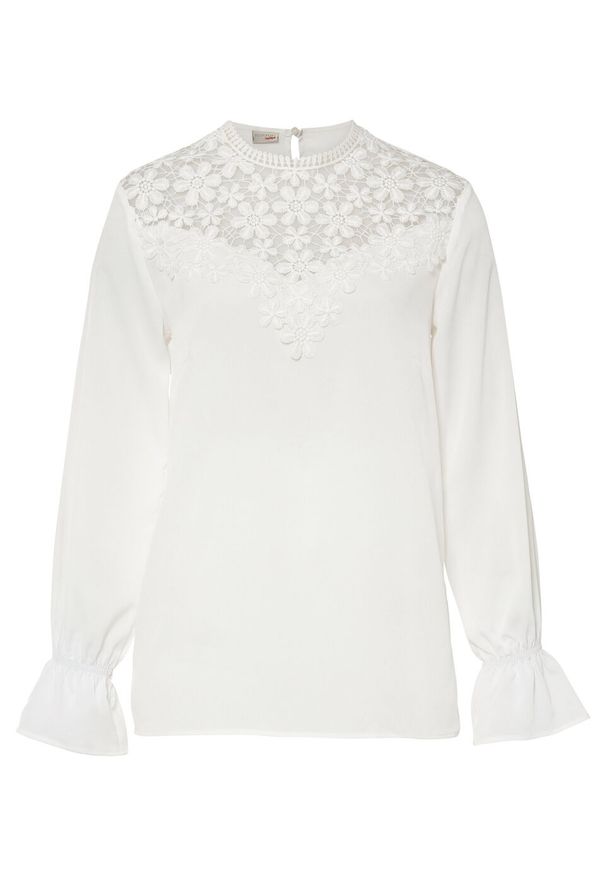 Biała bluzka bonprix w koronkowe wzory, elegancka