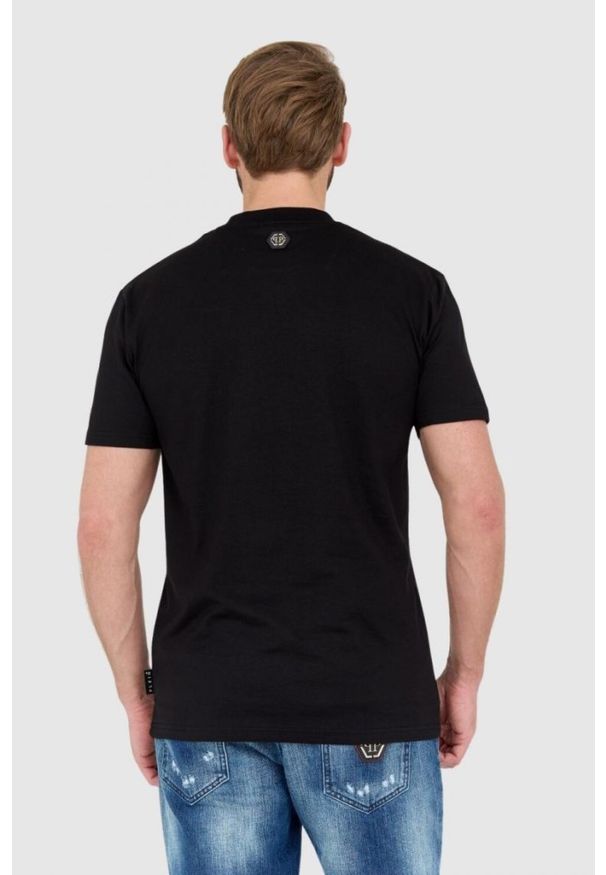Philipp Plein - PHILIPP PLEIN Czarny męski t-shirt z czaszką zdobioną dżetami, Rozmiar M. Kolor: czarny. Wzór: aplikacja
