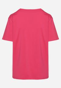 Born2be - Różowy Klasyczny Bawełniany T-shirt z Napisem z Cyrkonii Taronea. Okazja: na spotkanie biznesowe, na co dzień. Kolor: różowy. Materiał: bawełna. Wzór: napisy. Styl: klasyczny #4