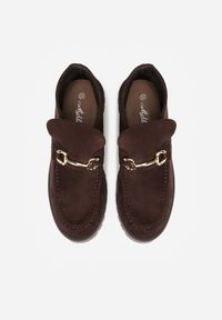 Born2be - Brązowe Botki w Stylu Mokasynów z Elegancką Aplikacją Elinney. Okazja: na co dzień. Kolor: brązowy. Materiał: jeans. Wzór: aplikacja. Styl: elegancki #4