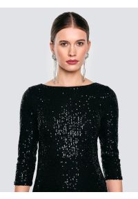 Big-Star - Sukienka damska midi cekinowa z rękawem 3/4 czarna Alex 906. Okazja: na imprezę. Kolor: czarny. Długość: midi #6