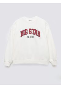 Big-Star - Bluza damska z logo BIG STAR biała Rubena 100. Okazja: na co dzień. Kolor: biały. Materiał: dzianina, skóra, dresówka, jeans, materiał. Długość rękawa: długi rękaw. Długość: długie. Wzór: aplikacja. Styl: casual, klasyczny, sportowy #1