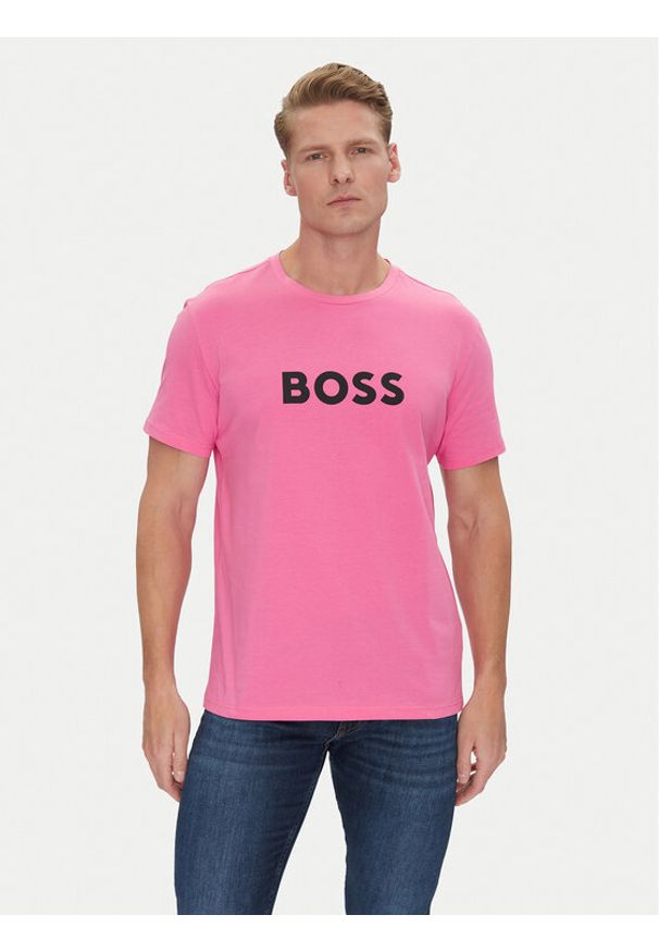 BOSS T-Shirt 50491706 Różowy Regular Fit. Kolor: różowy. Materiał: bawełna