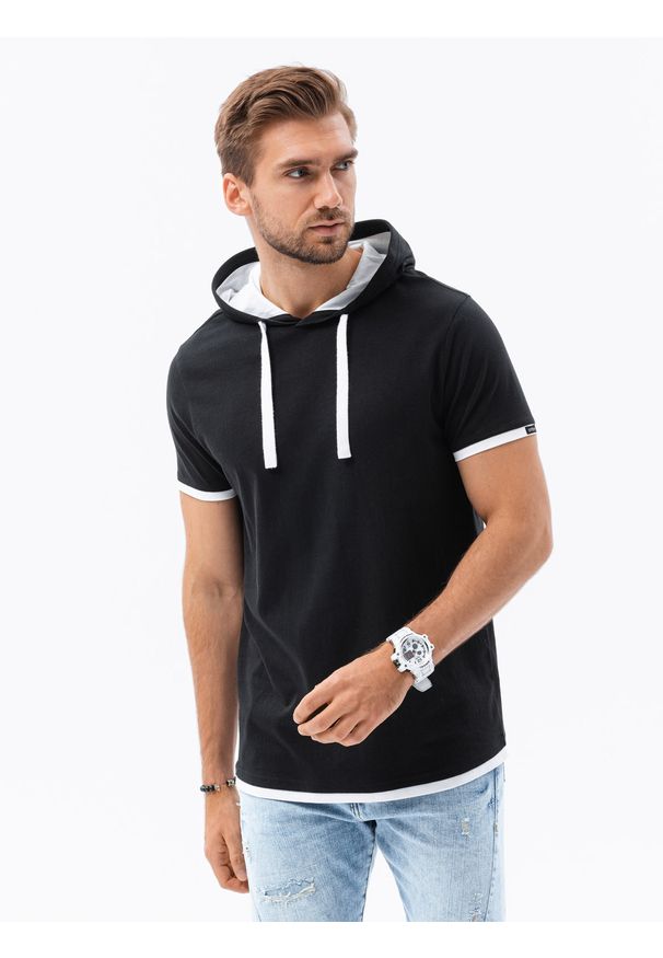 Czarny t-shirt Ombre Clothing z kapturem
