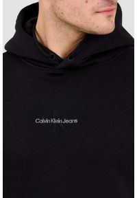 Calvin Klein - CALVIN KLEIN Czarna męska bluza z kapturem. Okazja: na co dzień. Typ kołnierza: kaptur. Kolor: czarny. Materiał: materiał. Wzór: haft. Styl: casual #2