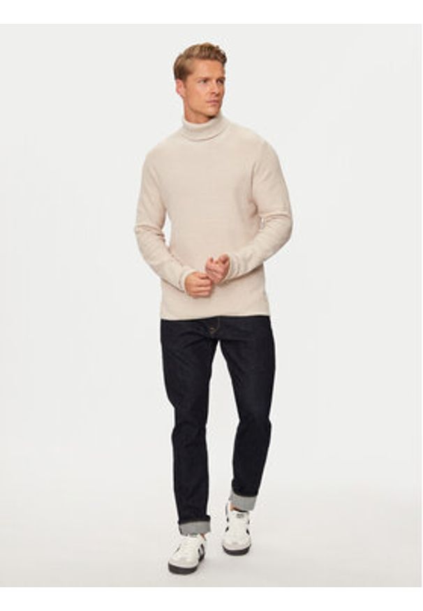 Jack & Jones - Jack&Jones Golf Cooper 12259310 Beżowy Regular Fit. Typ kołnierza: golf. Kolor: beżowy. Materiał: bawełna