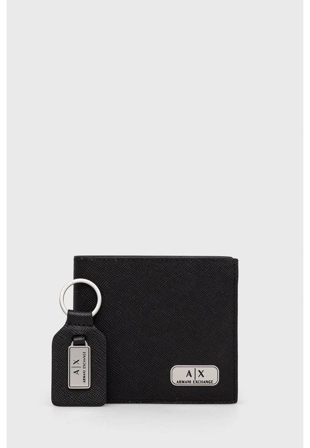 Armani Exchange portfel + brelok 958434.CC843 męski kolor czarny. Kolor: czarny. Materiał: materiał. Wzór: gładki