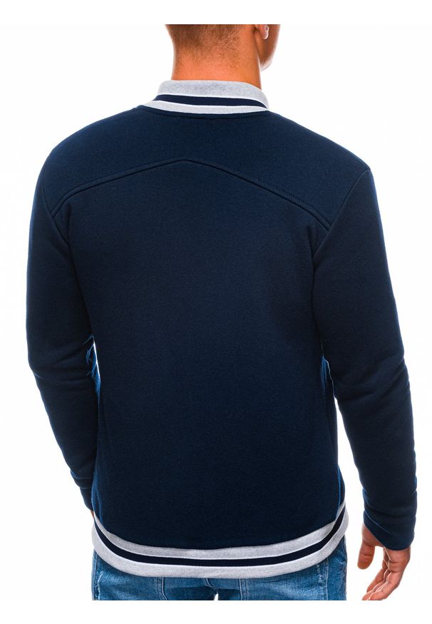 Ombre Clothing - Bluza męska rozpinana bez kaptura B1183 - granatowa - XXL. Okazja: na co dzień. Typ kołnierza: bez kaptura. Kolor: niebieski. Materiał: bawełna, poliester. Wzór: paski. Styl: casual