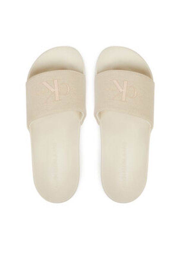 Calvin Klein Jeans Klapki Slide Monogram Wn YW0YW01835 Écru. Materiał: materiał