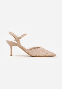 Born2be - Ciemnobeżowe Koronkowe Szpilki VICES z Odkrytą Piętą w Eleganckim Stylu Vitavia. Okazja: na wesele, na co dzień, na spotkanie biznesowe, na ślub cywilny. Zapięcie: pasek. Kolor: beżowy. Materiał: koronka. Wzór: koronka. Obcas: na szpilce. Styl: elegancki #9