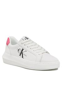 Sneakersy Calvin Klein Jeans Chunky Cupsole Laceup Mon Lth Wn YW0YW00823 White/Raspberry Sorbet 01W. Kolor: biały. Materiał: skóra