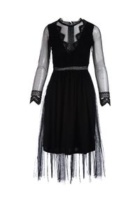 Born2be - Czarna Sukienka Describi. Kolor: czarny. Materiał: tiul, koronka. Długość rękawa: długi rękaw. Wzór: aplikacja, koronka. Styl: elegancki, wizytowy. Długość: midi #2