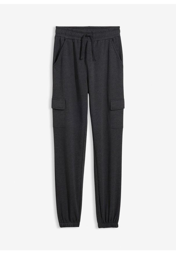 bonprix - Spodnie dresowe z kieszeniami cargo. Kolor: szary. Materiał: dresówka