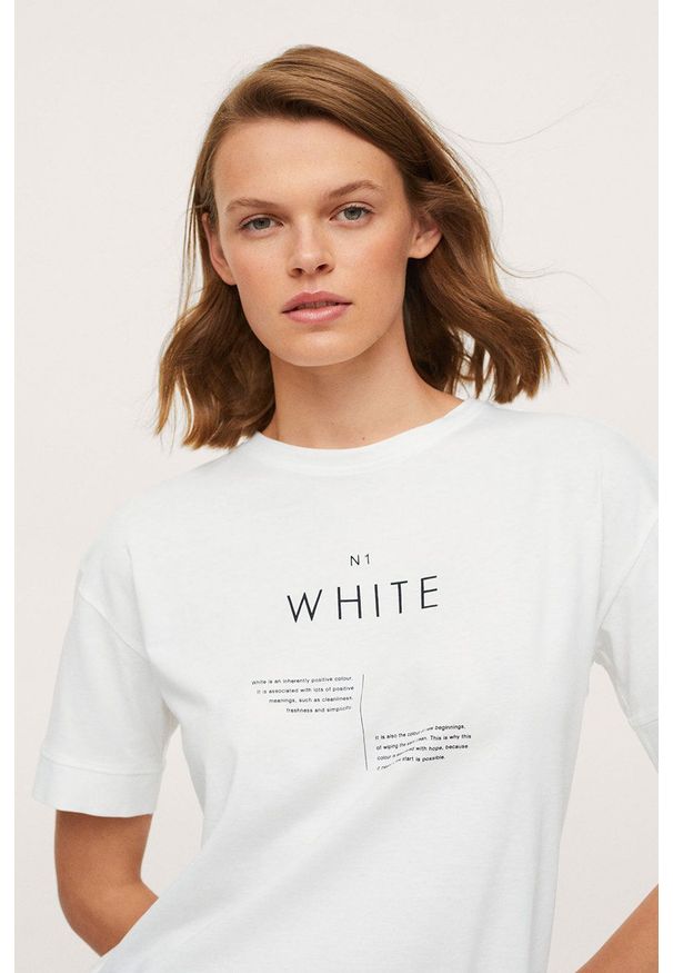 mango - Mango - T-shirt bawełniany Pstcolor. Okazja: na co dzień. Kolor: biały. Materiał: bawełna. Styl: casual
