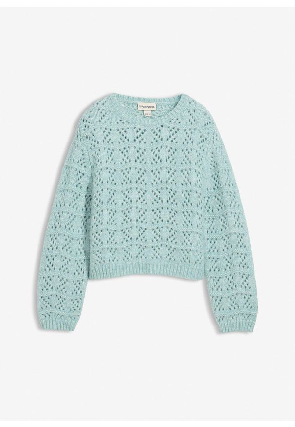 bonprix - Gruby sweter w ażurowy wzór. Kolor: szary. Wzór: ażurowy