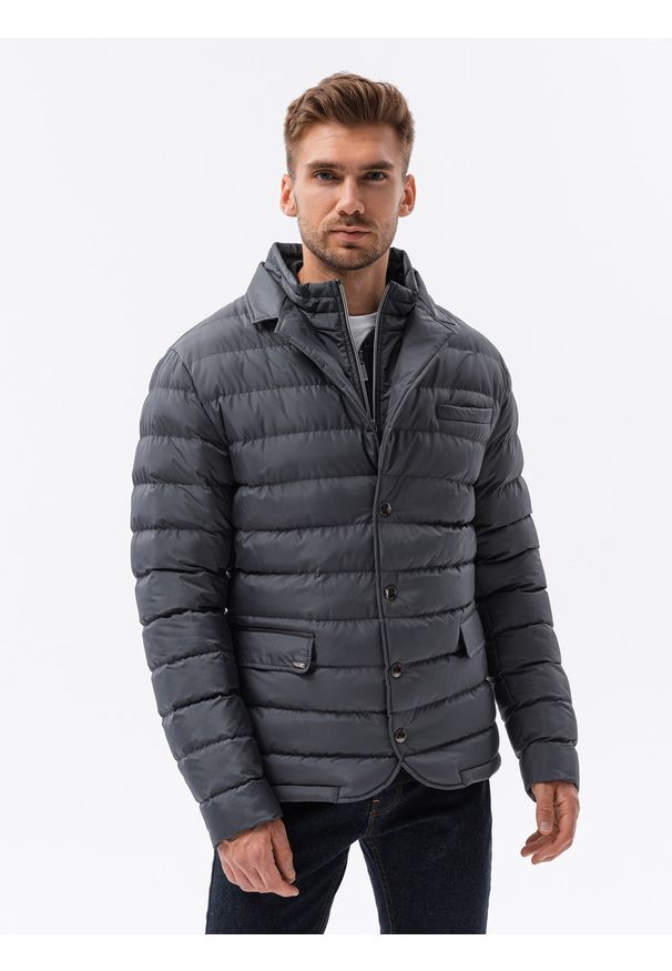 Szara kurtka Ombre Clothing na zimę, ze stójką