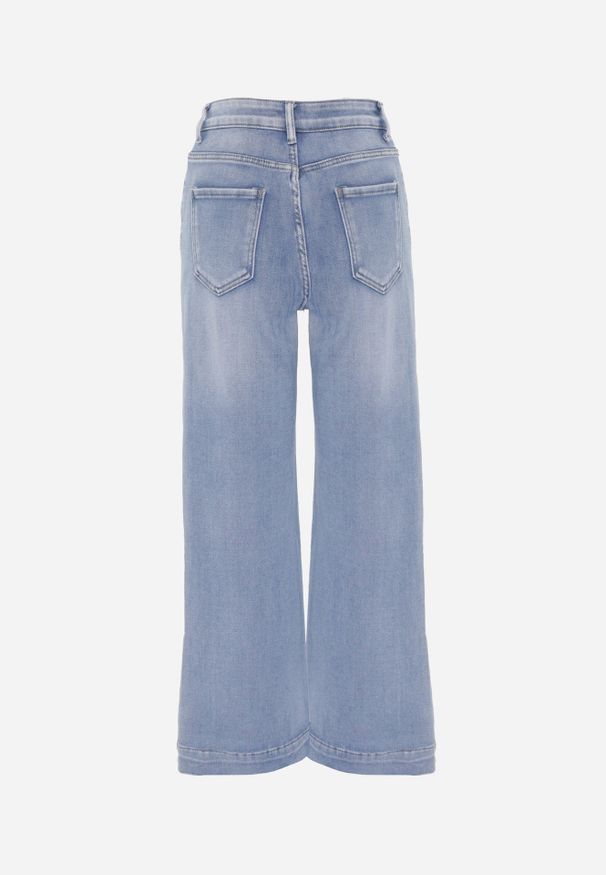Renee - Niebieskie Jeansy High Waist Wide Leg z Bawełny Grynola. Stan: podwyższony. Kolor: niebieski. Długość: krótkie. Styl: street