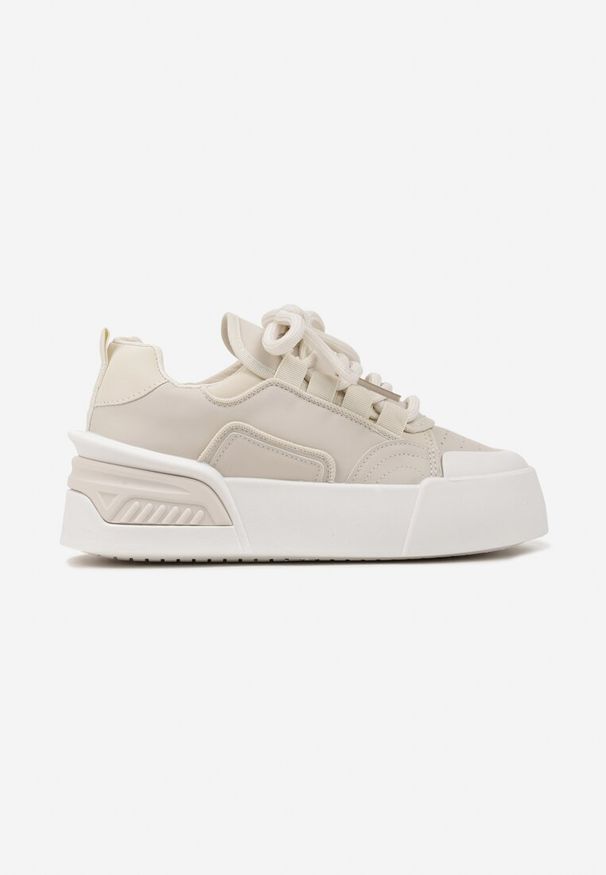 Renee - Beżowe Streetwearowe Sneakersy Trampki na Platformie Danenith. Okazja: na co dzień. Nosek buta: okrągły. Kolor: beżowy. Materiał: jeans. Obcas: na platformie