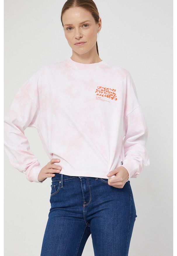 Dr. Denim Longsleeve bawełniany damska kolor różowy. Kolor: różowy. Materiał: denim, bawełna. Długość rękawa: długi rękaw. Wzór: nadruk