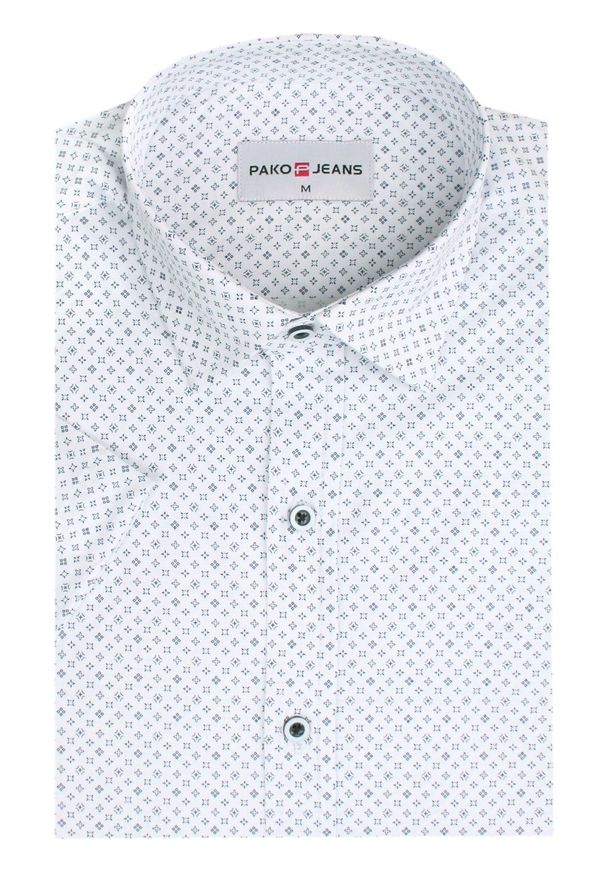Męska Koszula Typu Casual (Weekendowa) - Pako Jeans - Biała, Drobny Wzorek. Okazja: na co dzień. Kolor: biały. Materiał: bawełna. Styl: casual