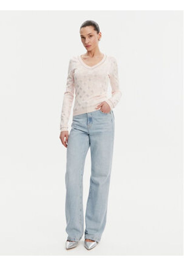 Guess Sweter W5GR07 Z3D60 Różowy Regular Fit. Kolor: różowy. Materiał: wiskoza