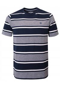 Bawełniana Koszulka Polo w Paski - Pako Jeans - Granat. Okazja: na co dzień. Typ kołnierza: polo. Kolor: niebieski. Materiał: bawełna. Wzór: prążki, paski. Styl: casual #1