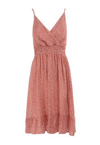 Born2be - Czerwona Sukienka Agalena. Typ kołnierza: dekolt kopertowy. Kolor: czerwony, różowy. Materiał: bawełna. Długość rękawa: na ramiączkach. Typ sukienki: kopertowe. Długość: mini #4