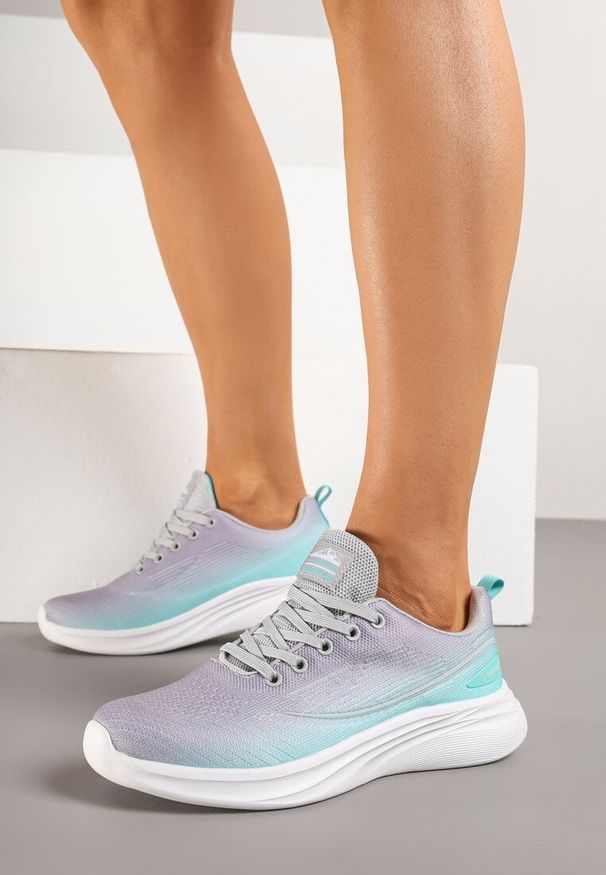 Renee - Szaro-Miętowe Buty Sportowe Sneakersy Siateczkowe na Podeszwie z Pianki Rellica. Okazja: na co dzień. Kolor: szary. Wzór: aplikacja. Sport: fitness